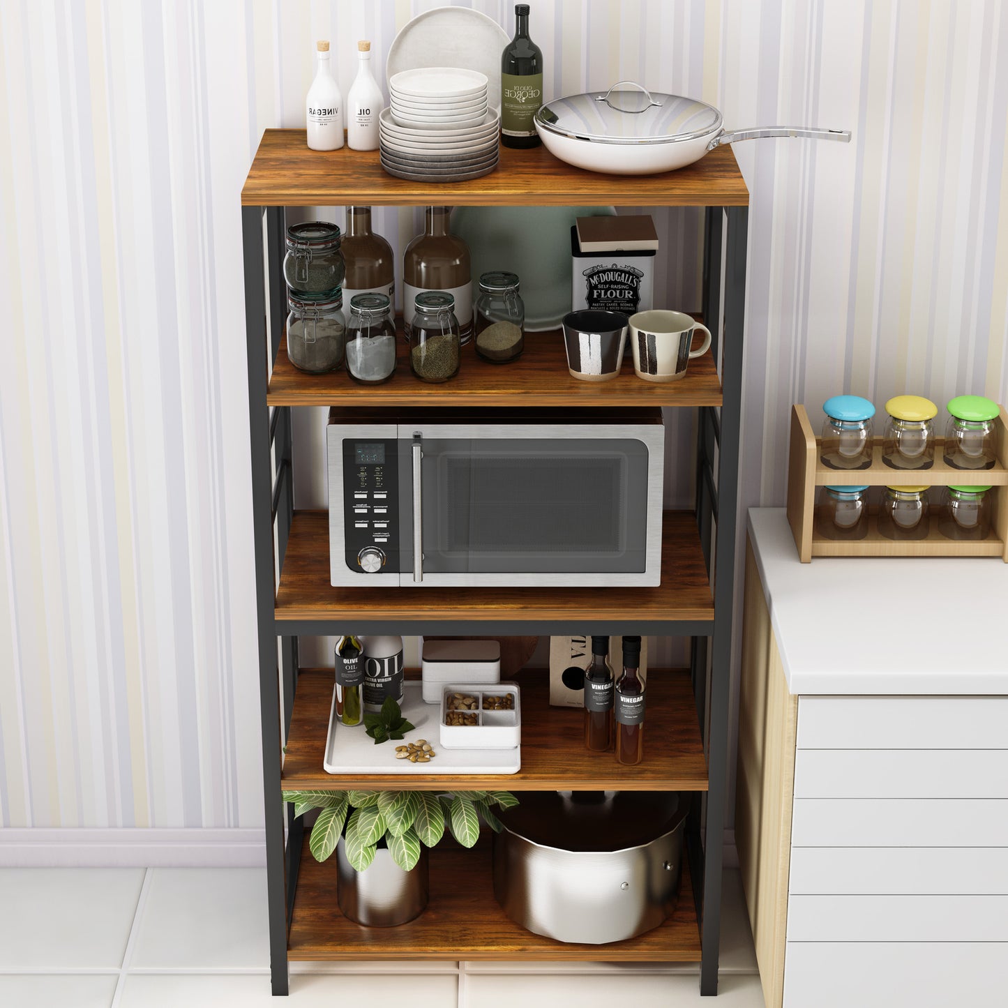 Continental Kitchen Organiser Rack Storage Shelf (Rustic Wood)