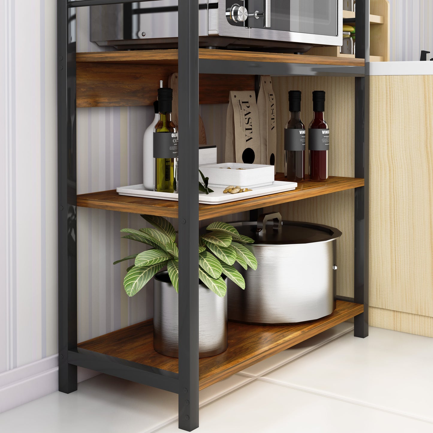 Continental Kitchen Organiser Rack Storage Shelf (Rustic Wood)