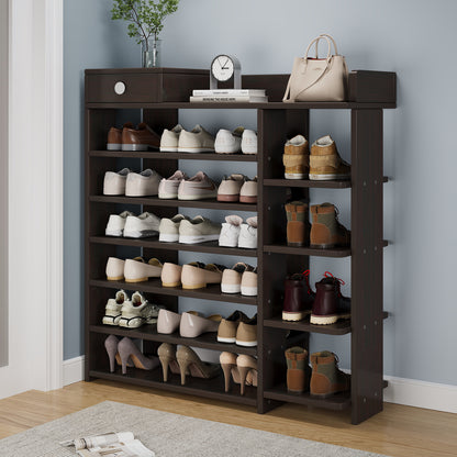 Maxim 7 Tier Shoe Rack Storage Organizer with Drawer (Dark Walnut)