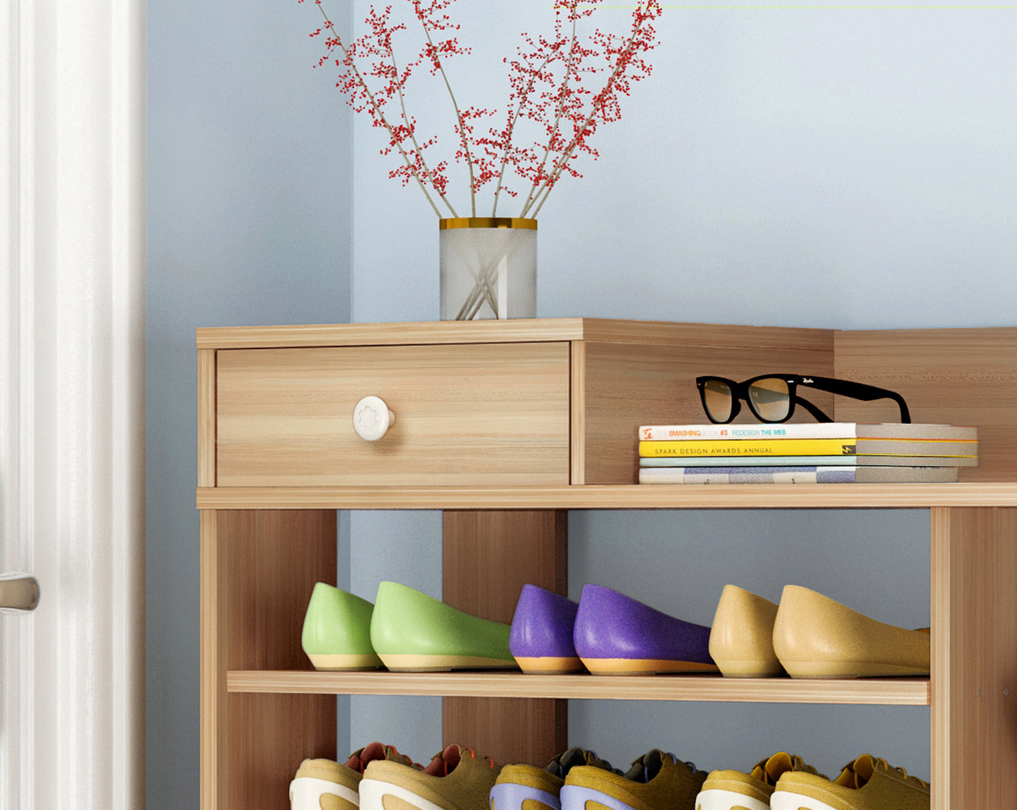 Maxim 7 Tier Shoe Rack Storage Organizer with Drawer (Oak)