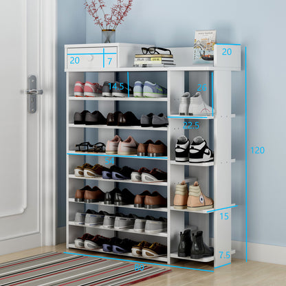 Maxim 8 Tier Shoe Rack Storage Organiser with Drawer (White)