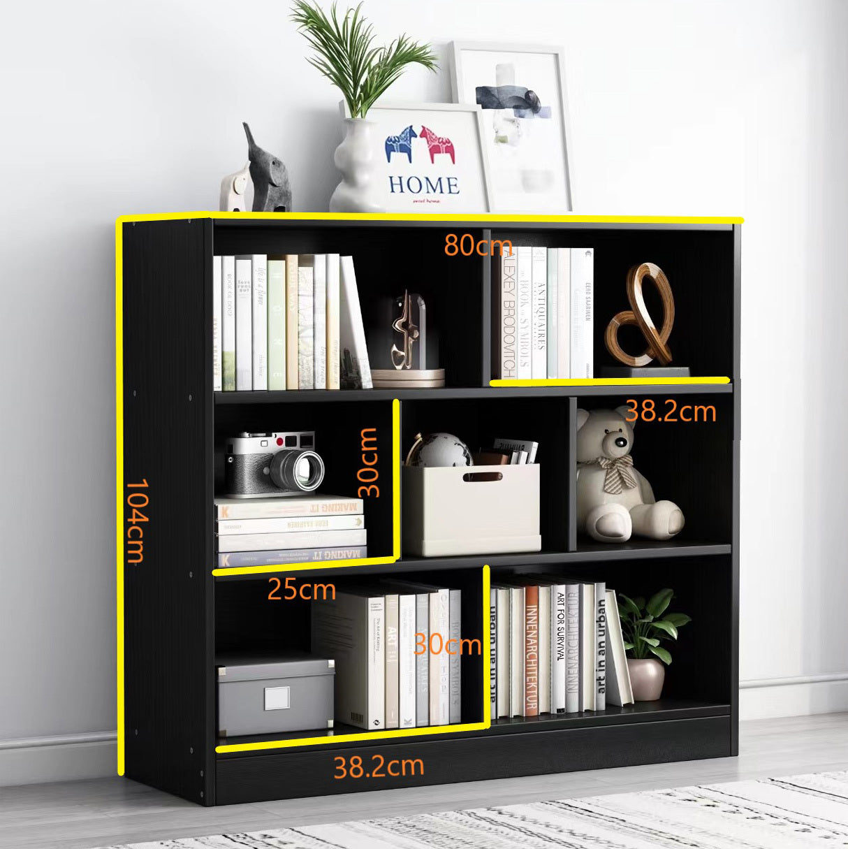 7 Shelving Melodic Bookshelf Display Cabinet Bookcase Shelf Organiser (Black)