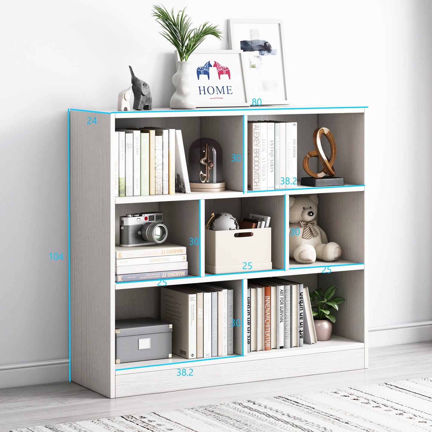 7 Shelving Melodic Bookshelf Display Cabinet Bookcase Shelf Organiser (White)