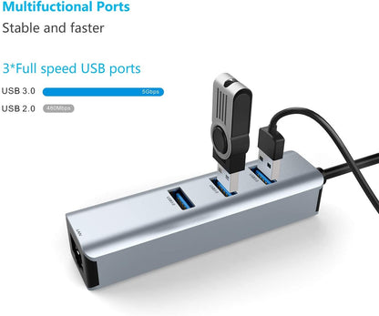 4-in 1 USB-C to 3-Port USB Hub with Gigabit Ethernet Network Adapter