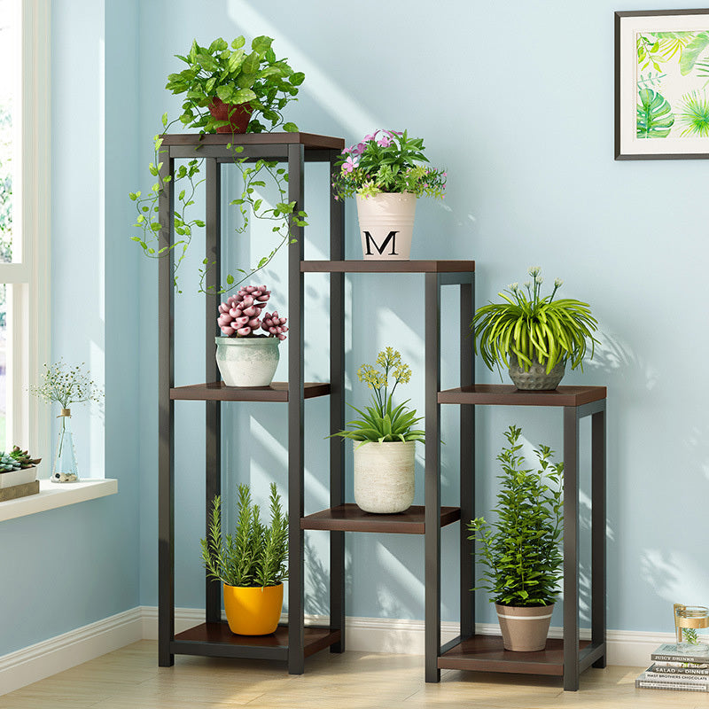 Wonderland Multi-Tiered Garden Plant Stand Wood & Steel Planter Shelf (Black Walnut)