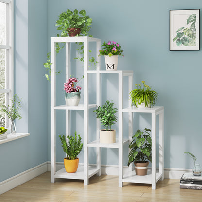 Wonderland Multi-Tiered Garden Plant Stand Wood & Steel Planter Shelf (White)