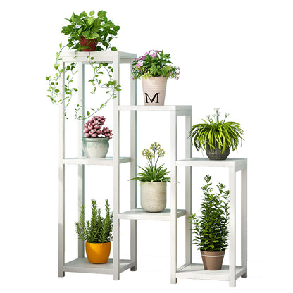 Wonderland Multi-Tiered Garden Plant Stand Wood & Steel Planter Shelf (White)