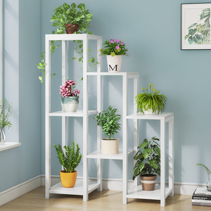 Wonderland Multi-Tiered Garden Plant Stand Wood & Steel Planter Shelf (White)