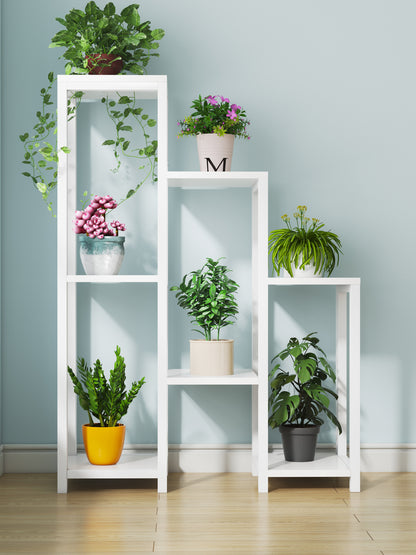 Wonderland Multi-Tiered Garden Plant Stand Wood & Steel Planter Shelf (White)