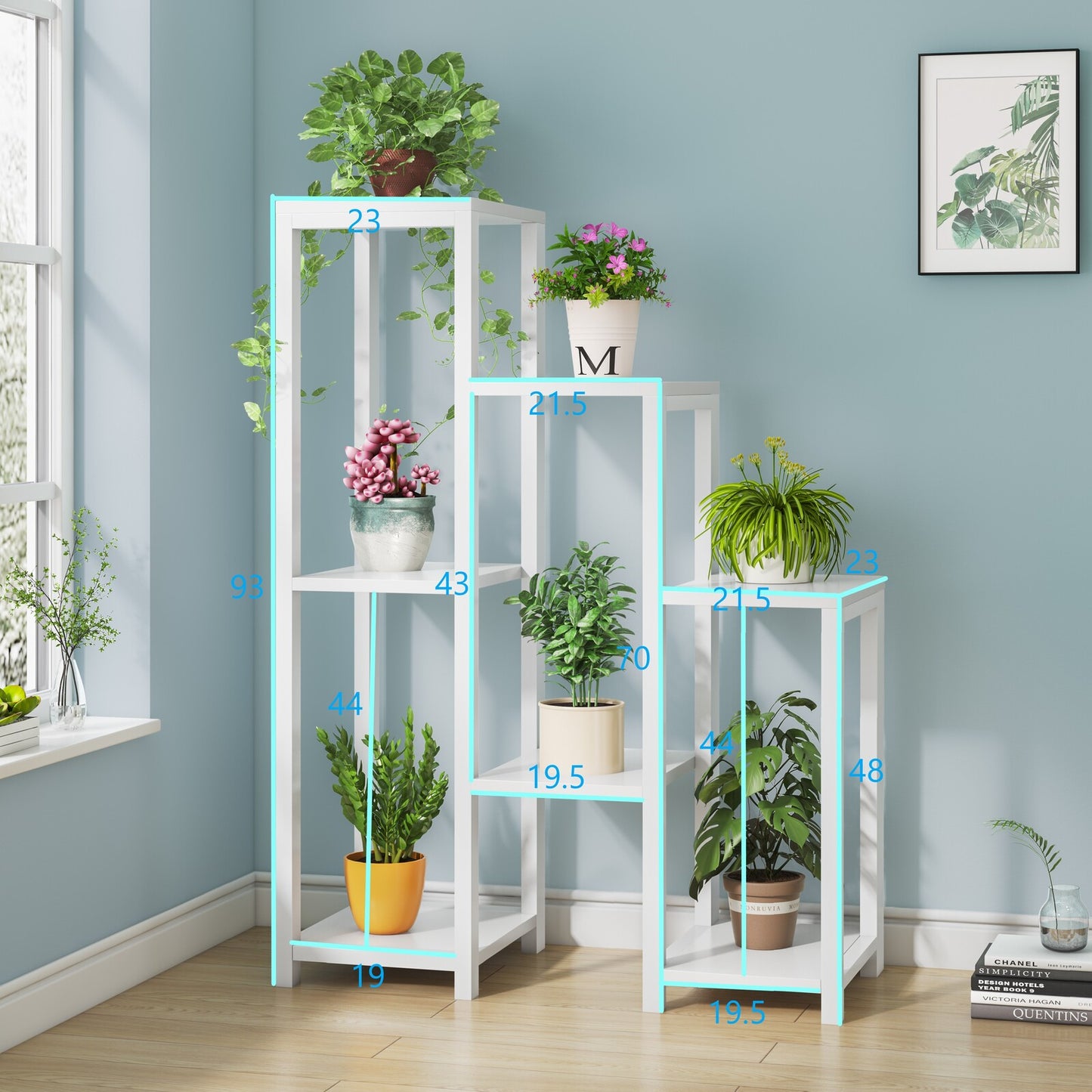 Wonderland Multi-Tiered Garden Plant Stand Wood & Steel Planter Shelf (White)