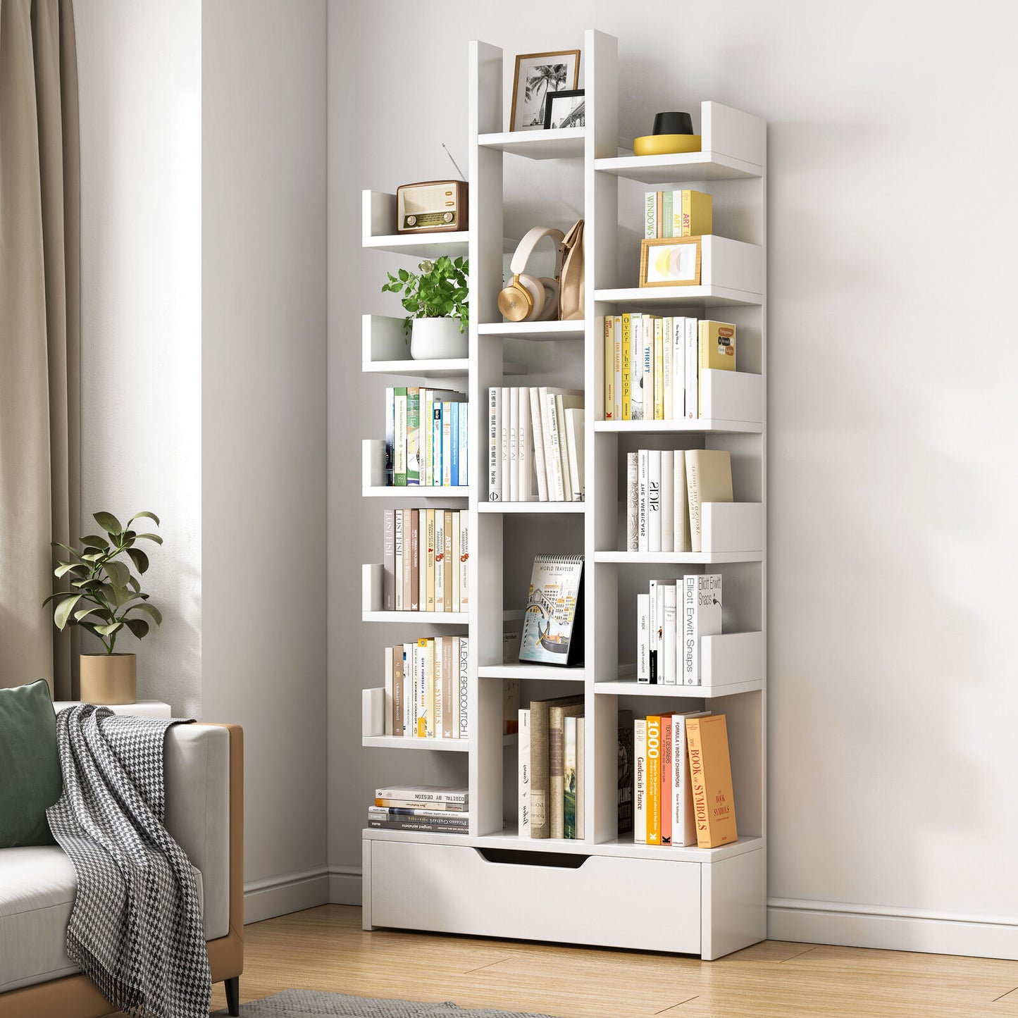 18-Shelf Brilliance Bookshelf Display Cabinet Shelf Bookcase Storage Organizer (White)