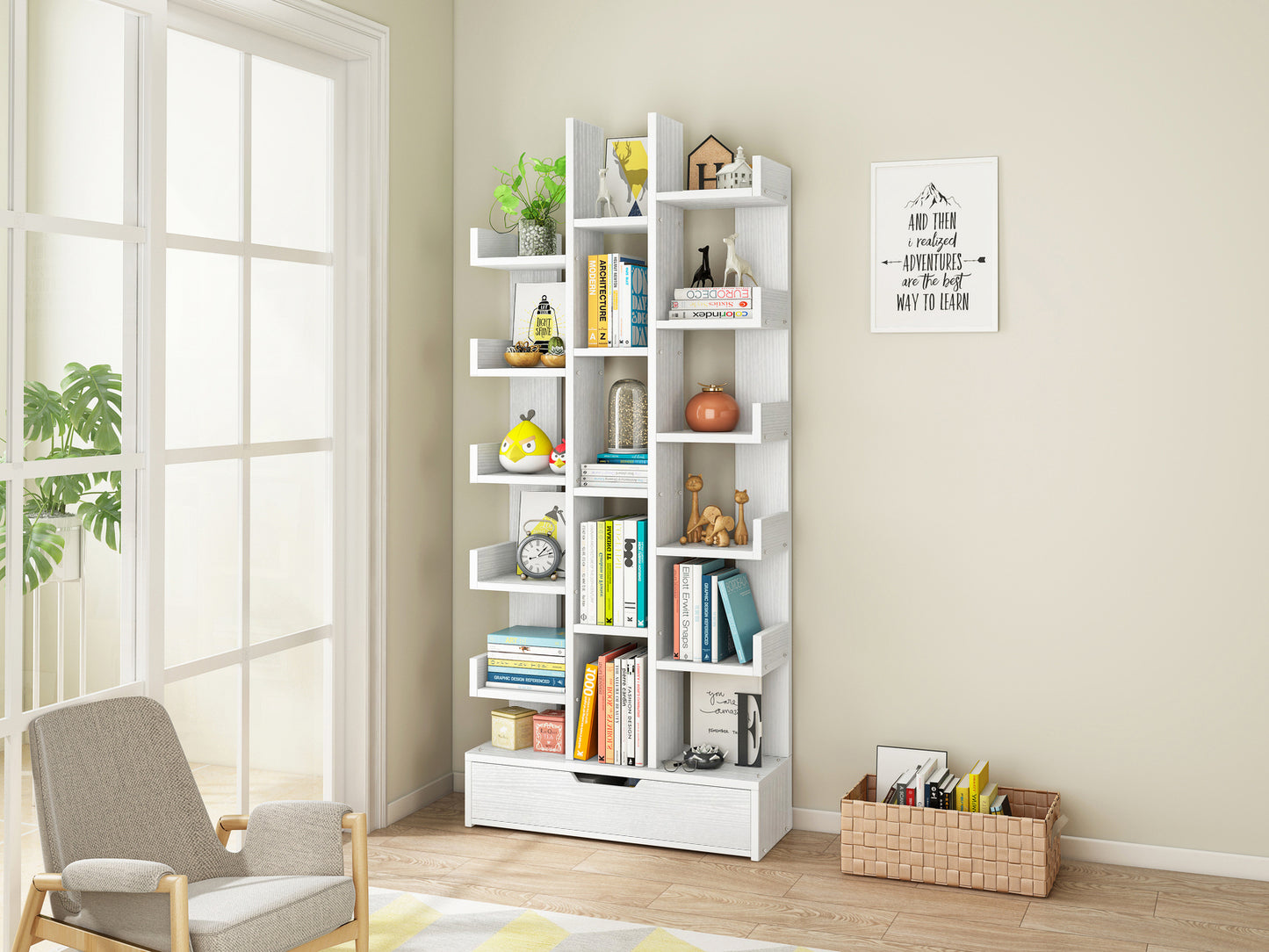 18-Shelf Brilliance Bookshelf Display Cabinet Shelf Bookcase Storage Organizer (White)