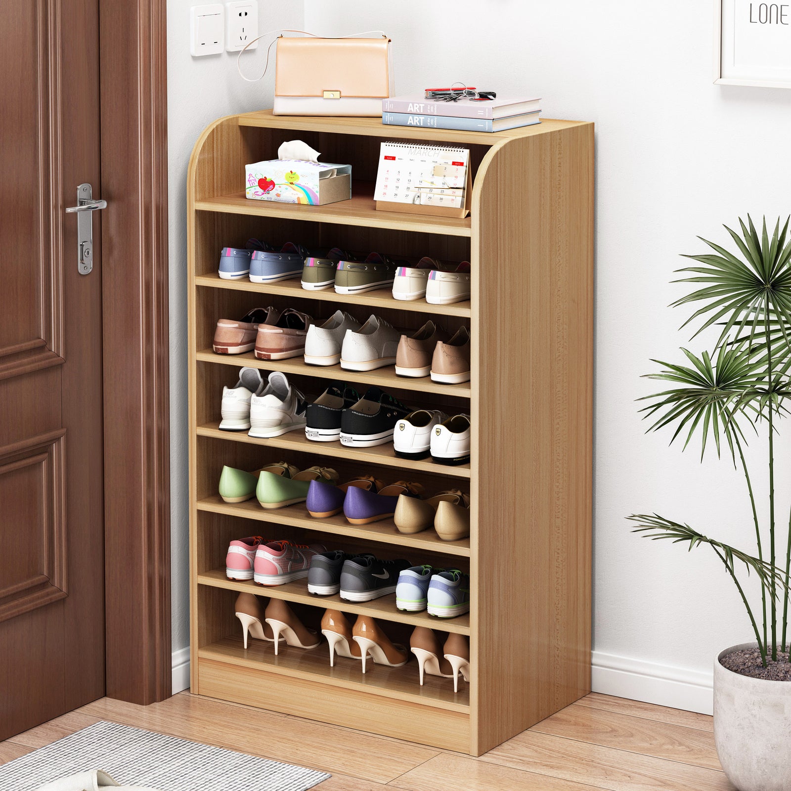 Large 8-Tier Extra Spacious Shoe Rack Wooden Storage Organizer Cabinet