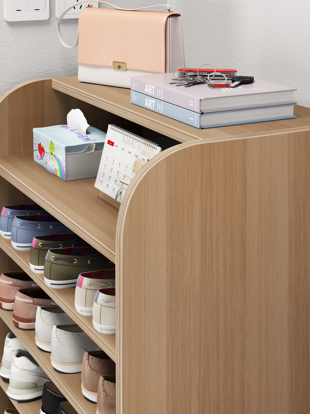 Large 8-Tier Extra Spacious Shoe Rack Wooden Storage Organizer Cabinet