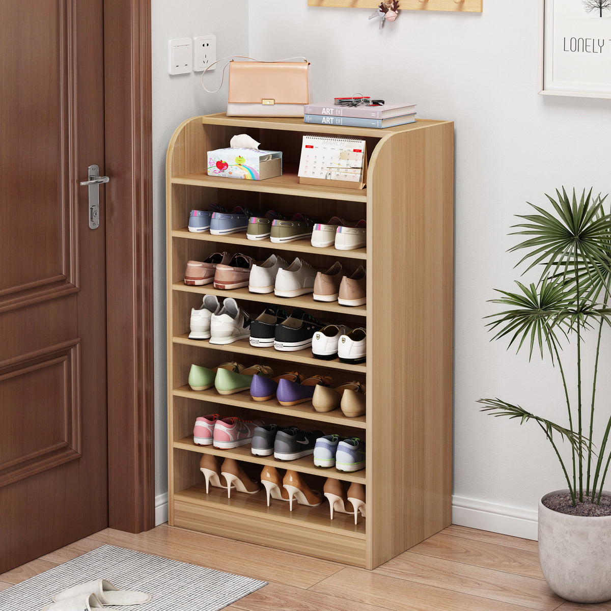 Large 8-Tier Extra Spacious Shoe Rack Wooden Storage Organizer Cabinet