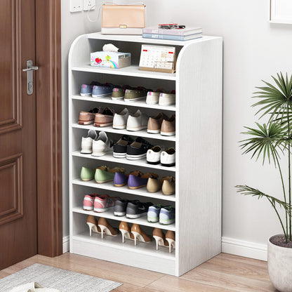 Large 8-Tier Extra Spacious Shoe Rack Wooden Storage Organizer Cabinet (White)