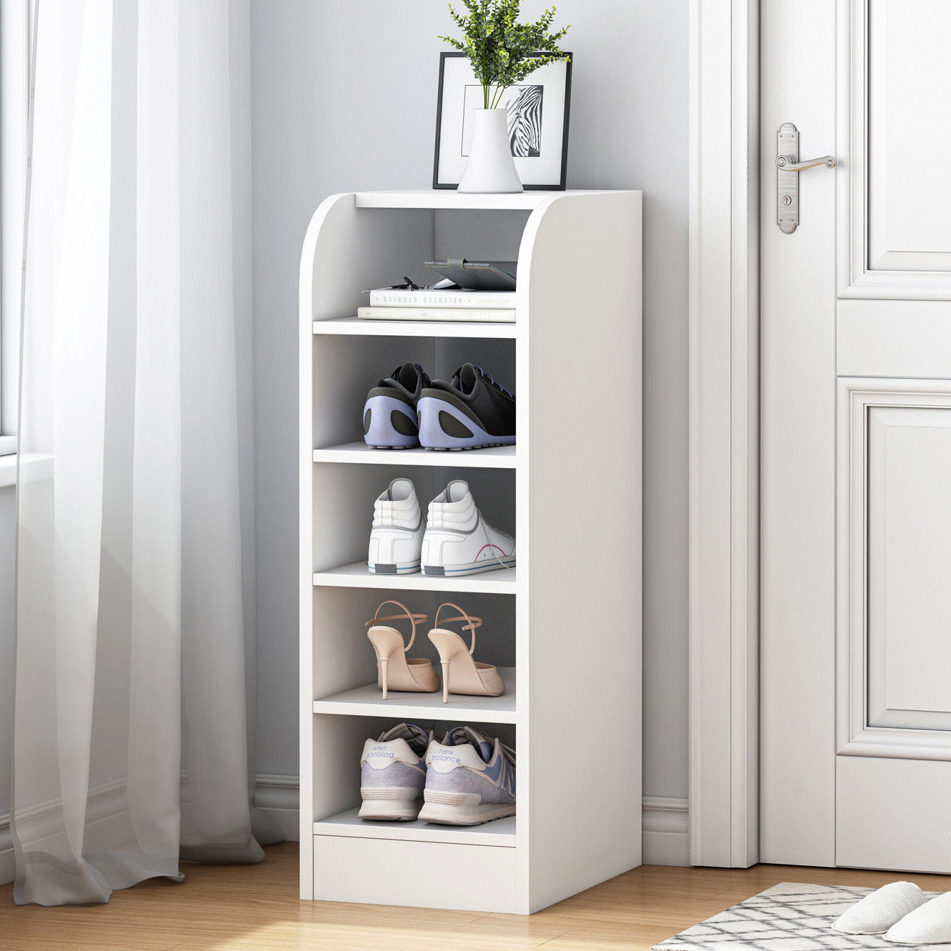 6-Tier Spacious Shoe Rack Wooden Storage Organizer Cabinet (White)