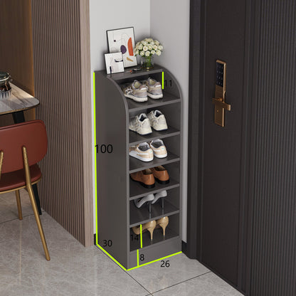 7-Tier Spacious Shoe Rack Wooden Storage Organizer Cabinet (Charcoal)