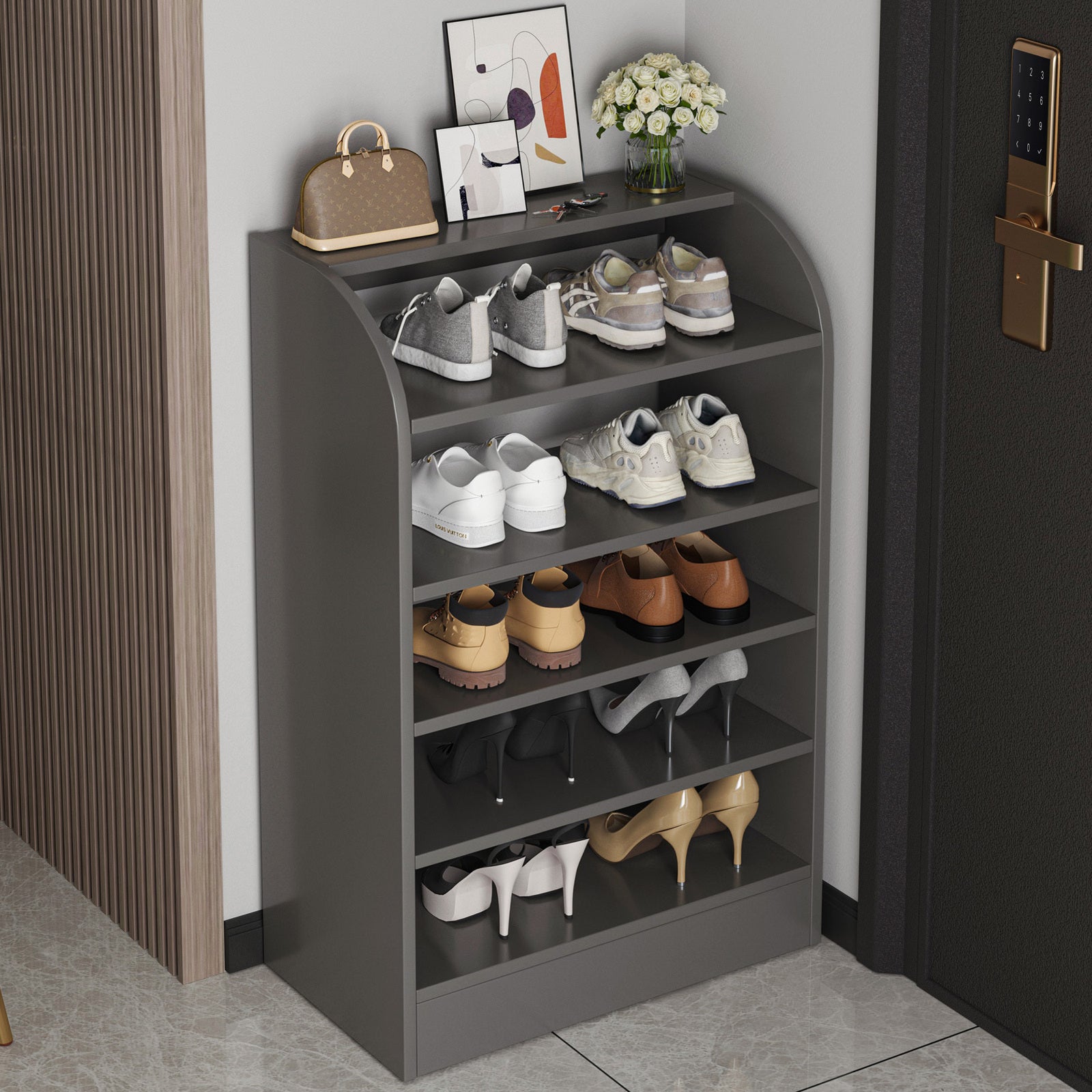 6-Tier Extra Spacious Shoe Rack Wooden Storage Organizer Cabinet (Char