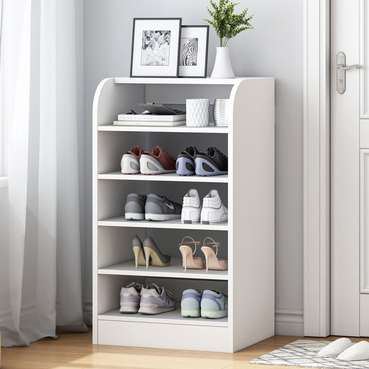 6-Tier Extra Spacious Shoe Rack Wooden Storage Organizer Cabinet (White)