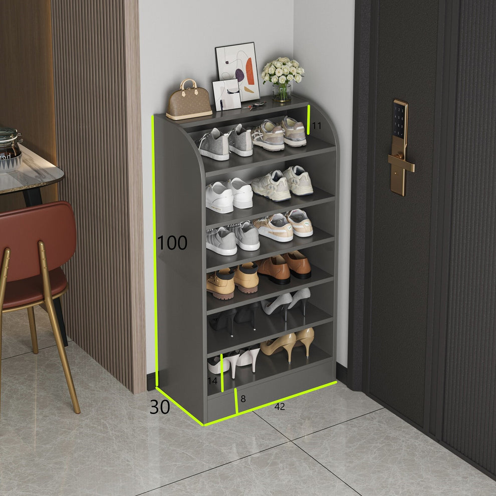 7-Tier Extra Spacious Shoe Rack Wooden Storage Organizer Cabinet (Char