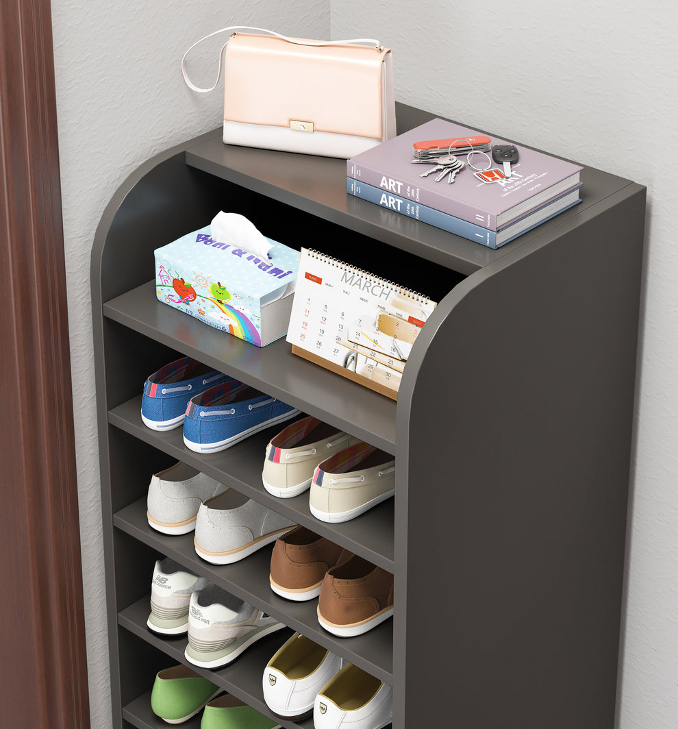 7-Tier Extra Spacious Shoe Rack Wooden Storage Organizer Cabinet (Char