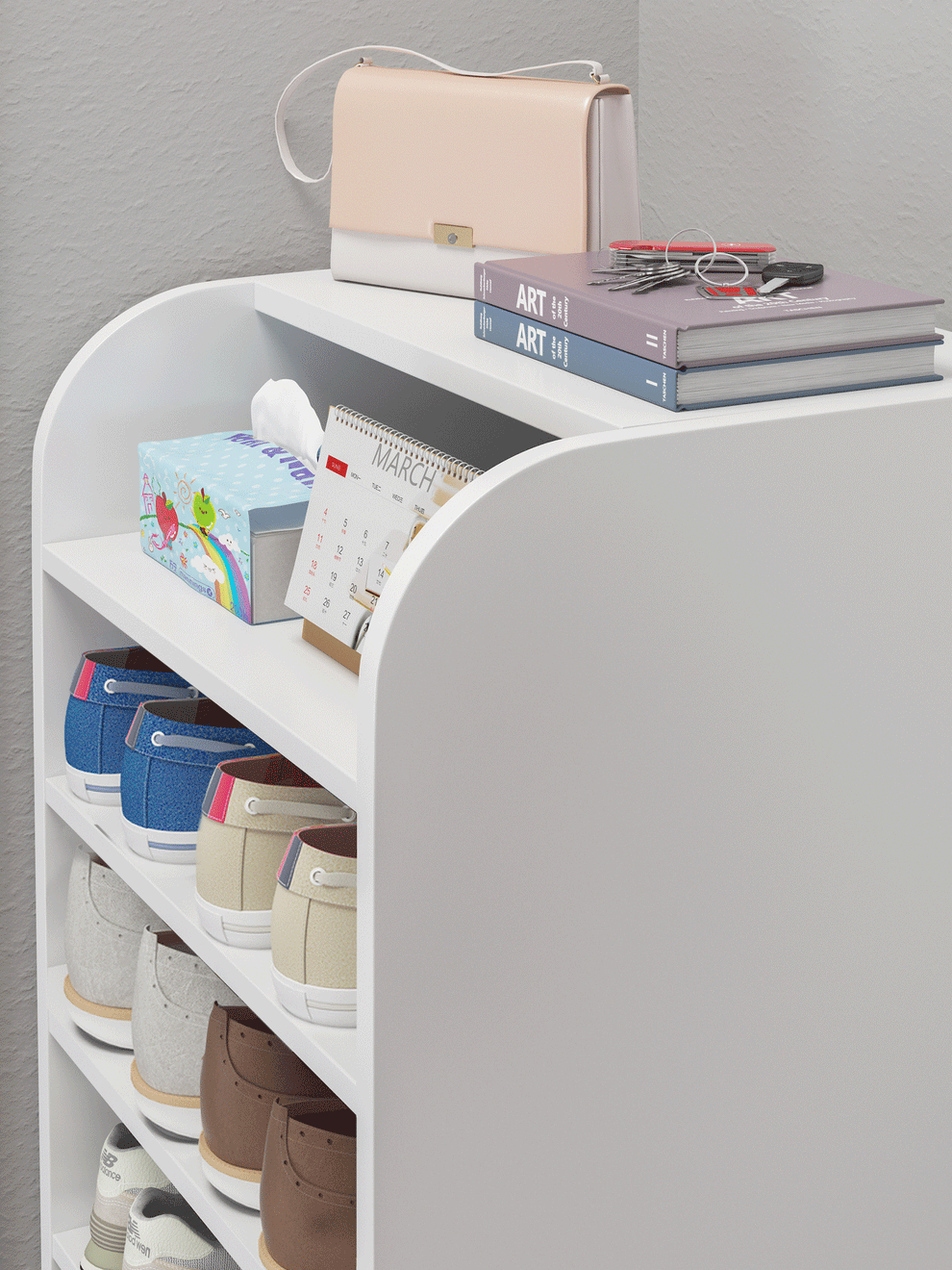 7-Tier Extra Spacious Shoe Rack Wooden Storage Organizer Cabinet (Whit