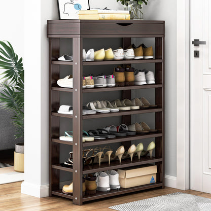 Fiesta 7 Tier Extra Spacious Wooden Shoe Rack Organizer Shelf Cabinet (Black Walnut)