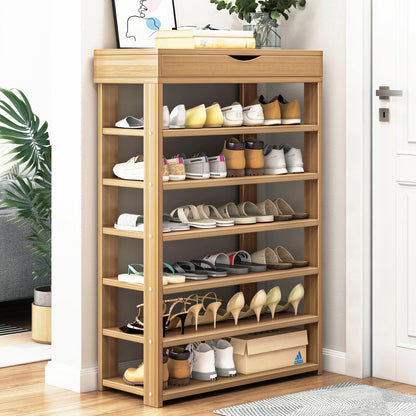 Fiesta 7 Tier Extra Spacious Wooden Shoe Rack Organizer Shelf Cabinet (Natural Oak)