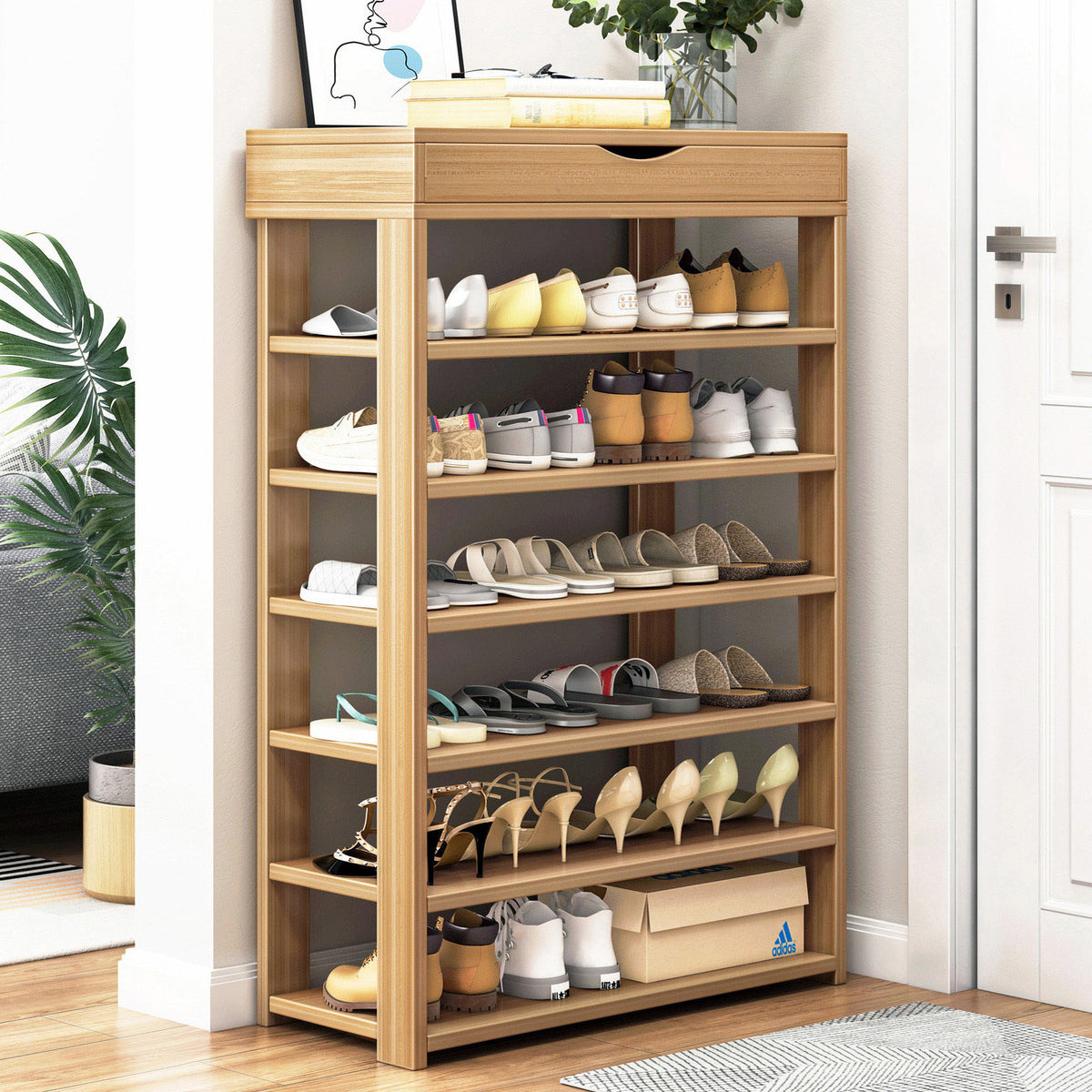 Fiesta 7 Tier Extra Spacious Wooden Shoe Rack Organizer Shelf Cabinet