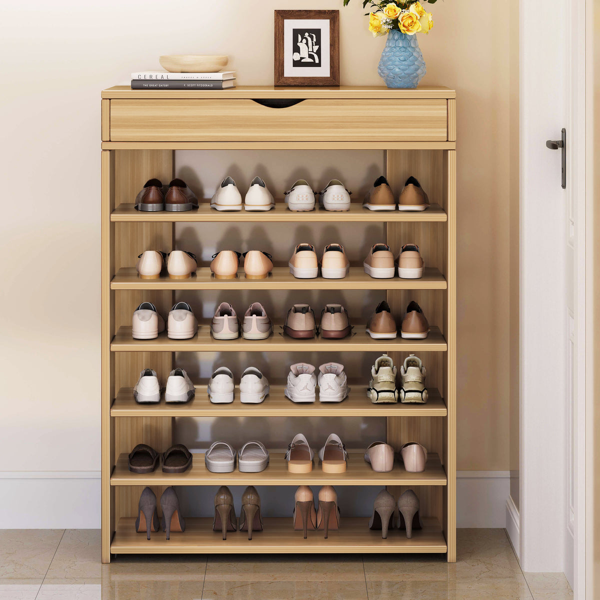 Fiesta 7 Tier Extra Spacious Wooden Shoe Rack Organizer Shelf Cabinet