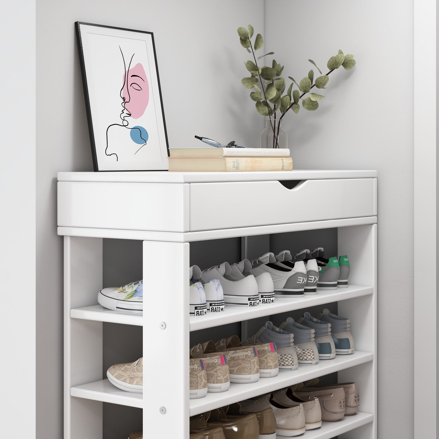 Fiesta 7 Tier Extra Spacious Wooden Shoe Rack Organizer Shelf Cabinet (White)