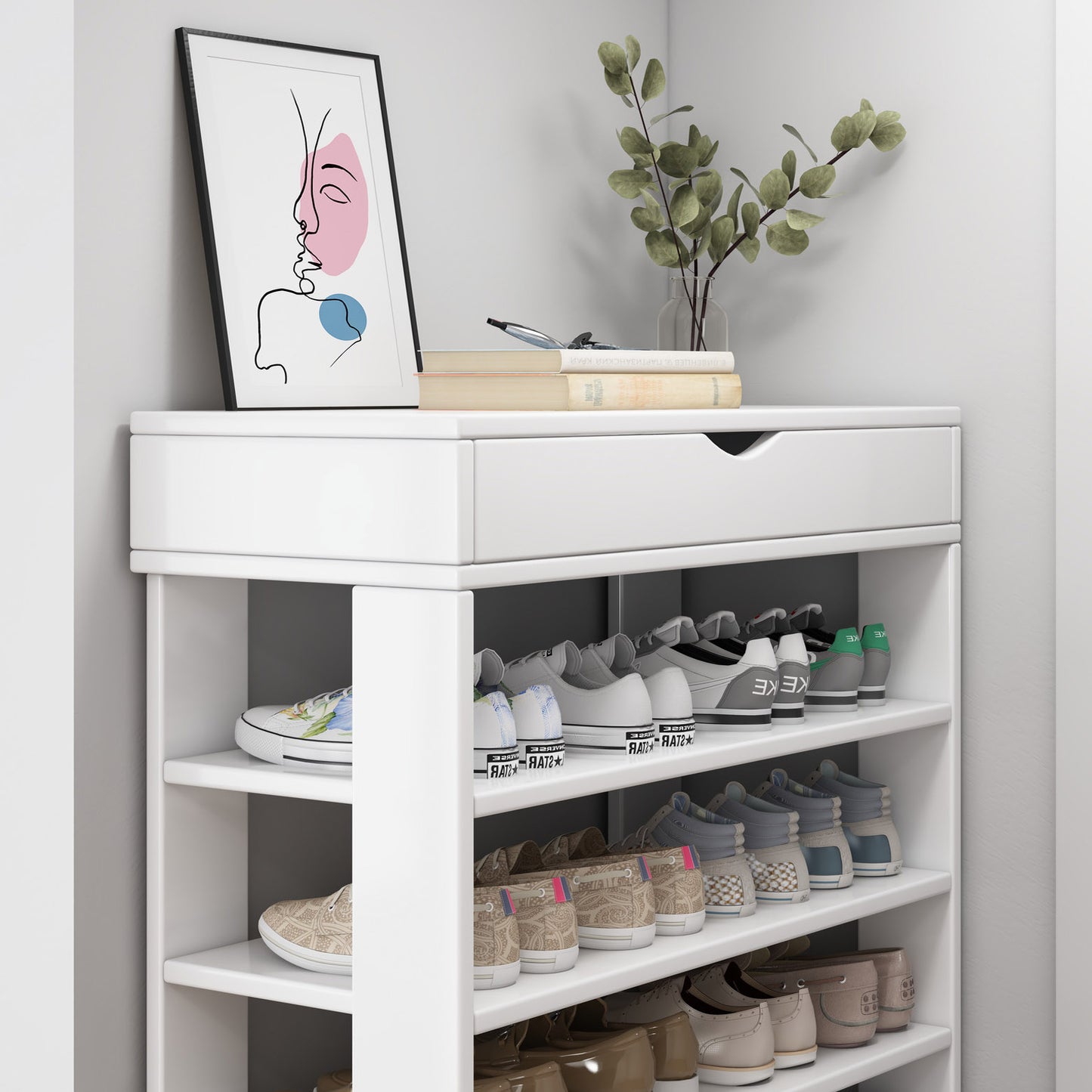 Fiesta 7 Tier Extra Spacious Wooden Shoe Rack Organizer Shelf Cabinet (White)