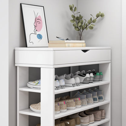 Fiesta 7 Tier Extra Spacious Wooden Shoe Rack Organizer Shelf Cabinet (White)