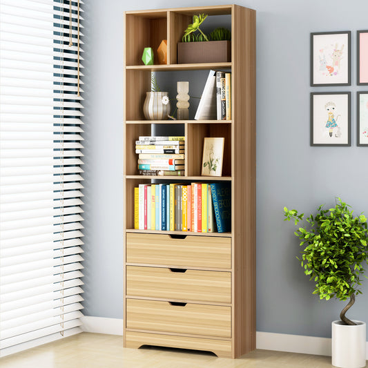 Luna 1.8m Tall Shelf Cupboard Bookshelf Wardrobe with Drawers (Oak)