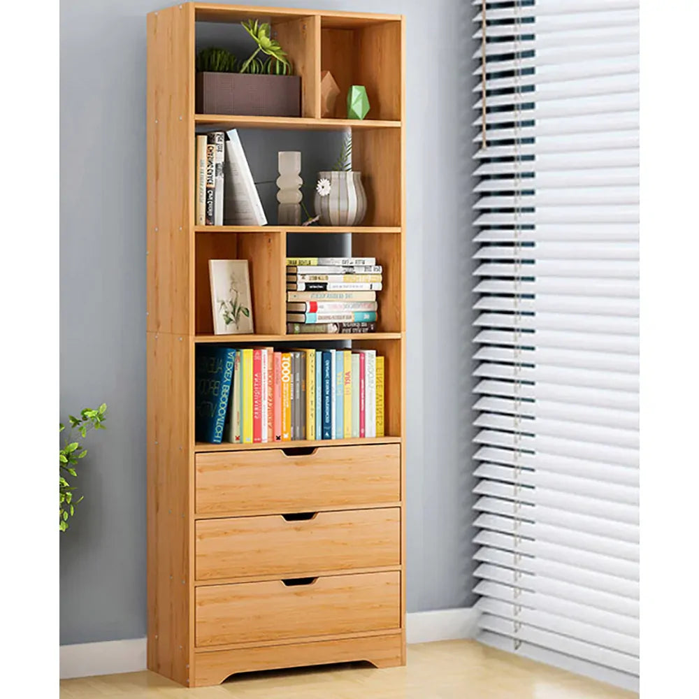 Luna 1.8m Tall Shelf Cupboard Bookshelf Wardrobe with Drawers (Oak)