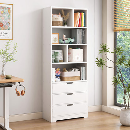 Luna 1.8m Tall Shelf Cupboard Bookshelf Wardrobe with Drawers (White)