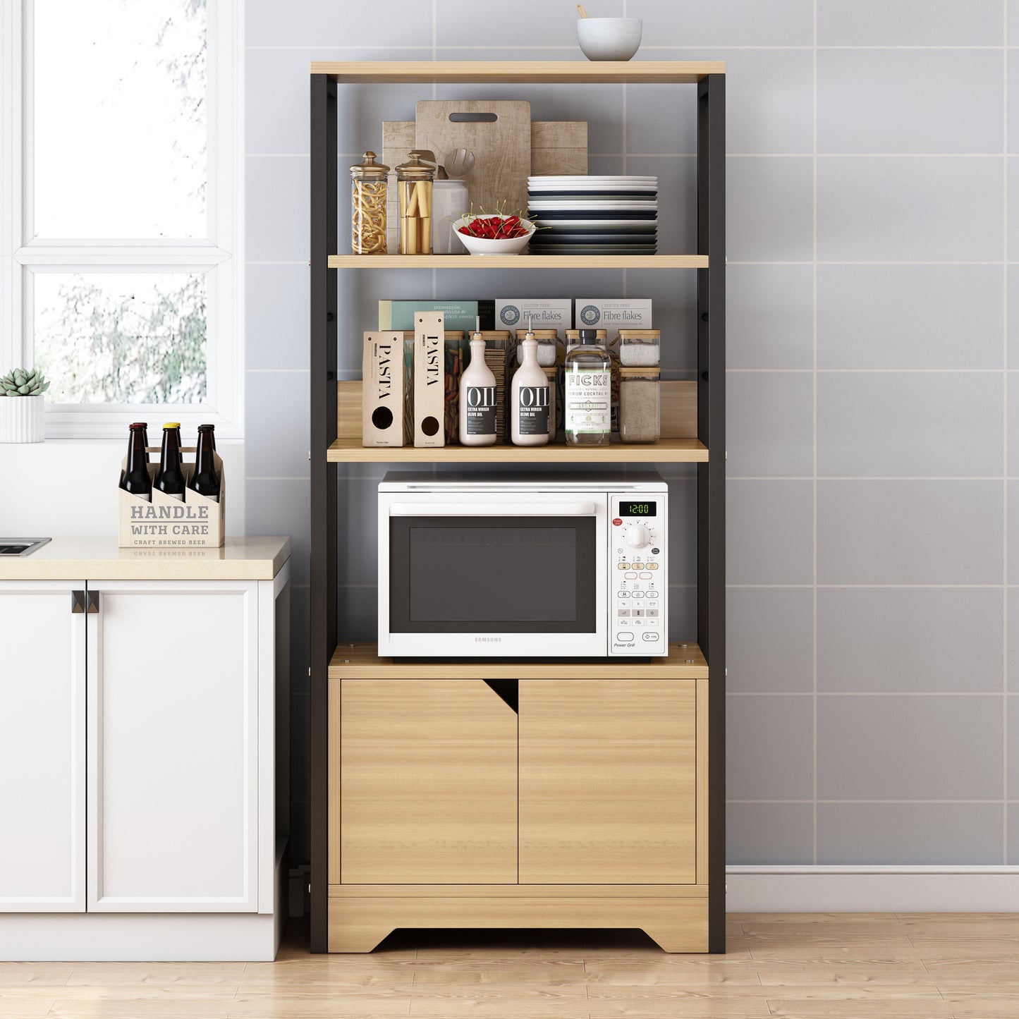 4-Level Arena Organizer Kitchen Storage Cabinet Shelf (Oak & Black)