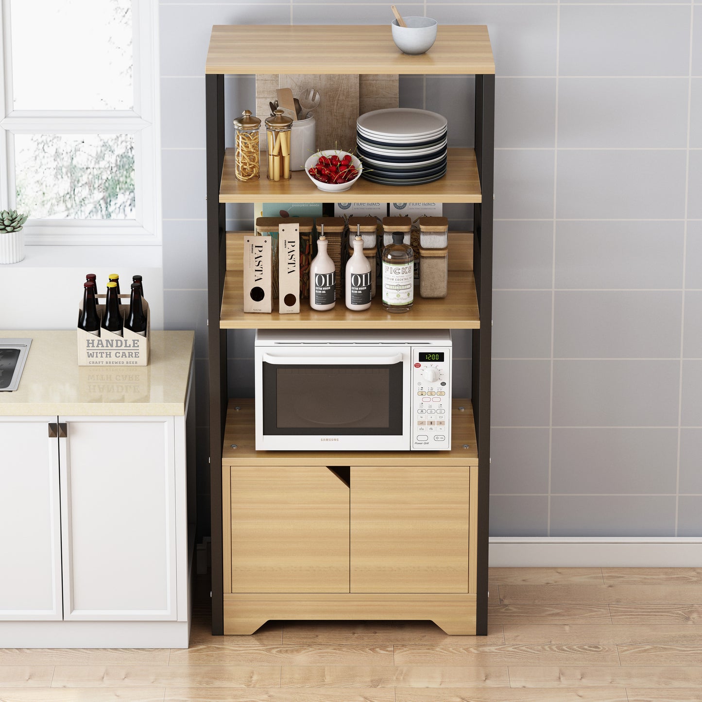 4-Level Arena Organizer Kitchen Storage Cabinet Shelf (Oak & Black)