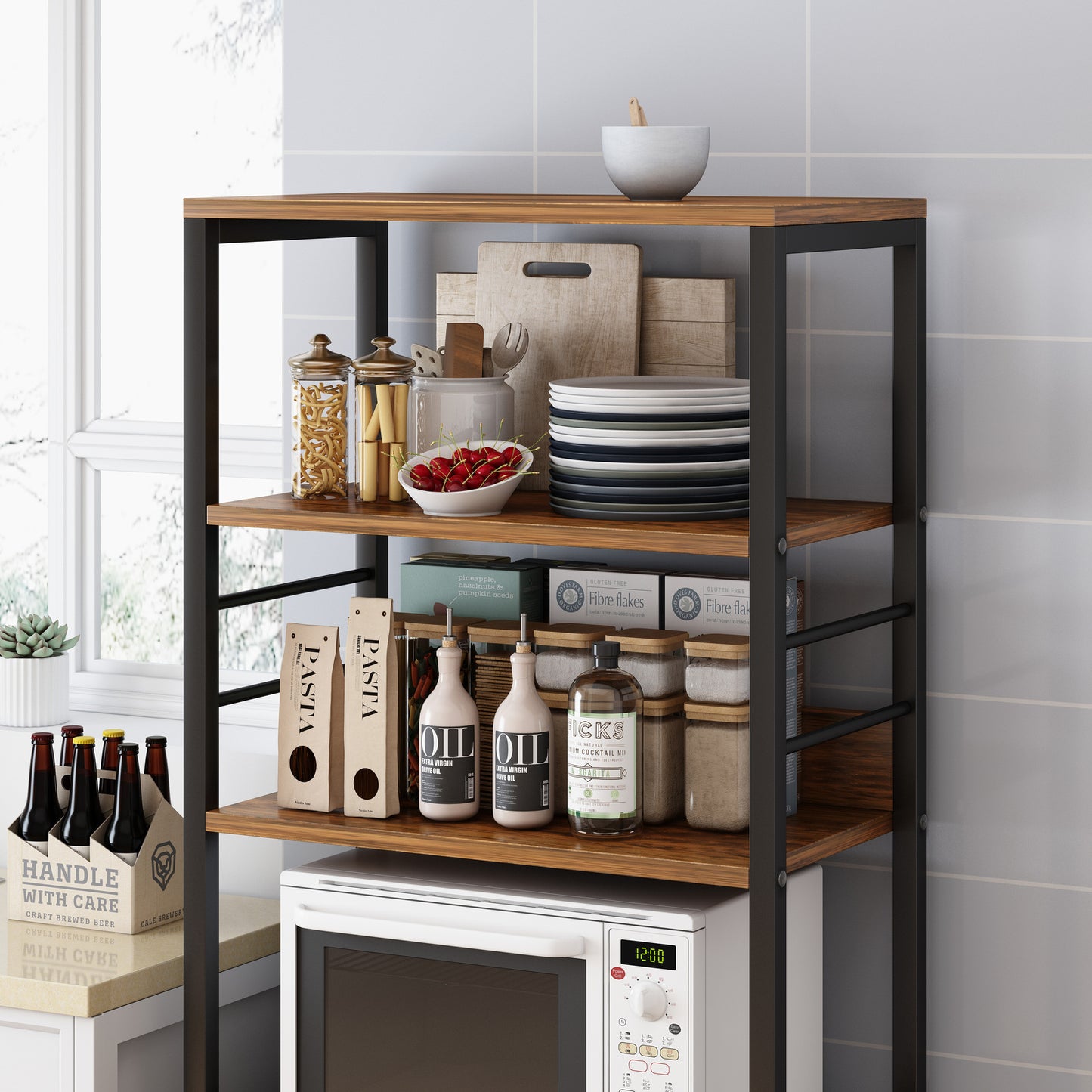 4-Level Arena Organizer Kitchen Storage Cabinet Shelf (Rustic Wood)