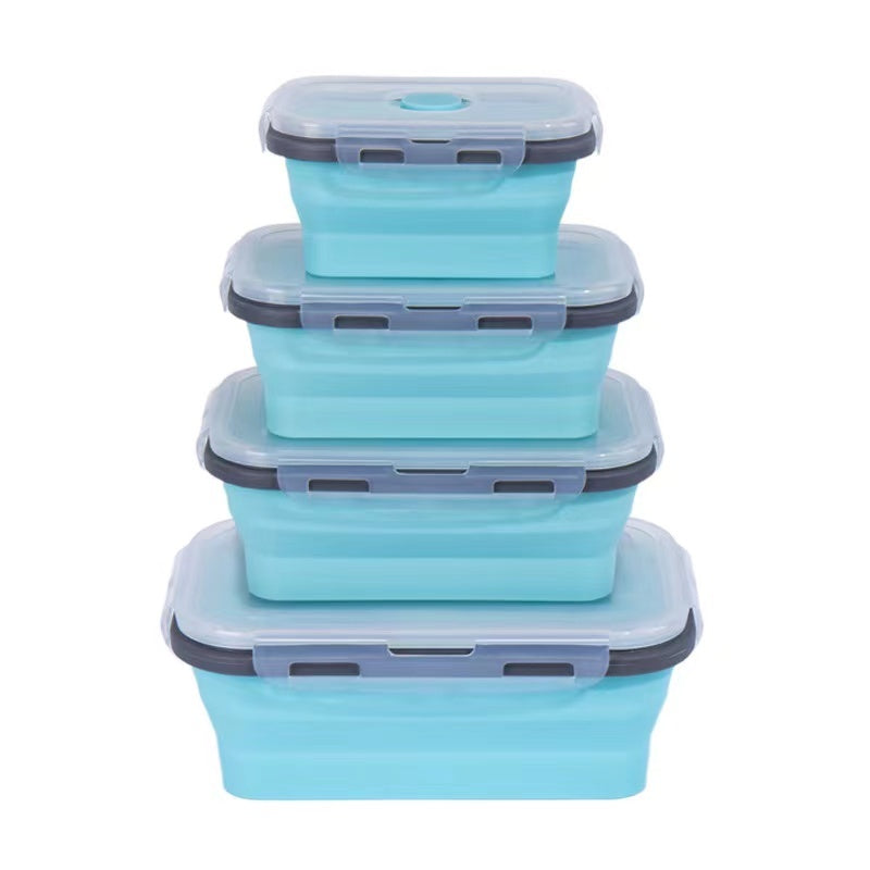 4 X Collapsible Silicone Food Storage Containers Lunchboxes Bowls Meal Box with Airtight Lid (Blue)