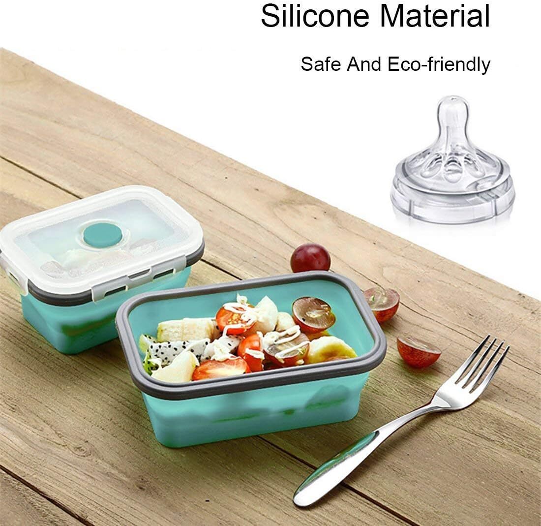 4 X Collapsible Silicone Food Storage Containers Lunchboxes Bowls Meal Box with Airtight Lid (Blue)