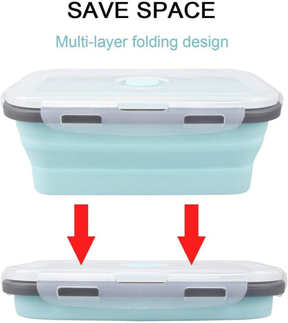 4 X Collapsible Silicone Food Storage Containers Lunchboxes Bowls Meal Box with Airtight Lid (Blue)