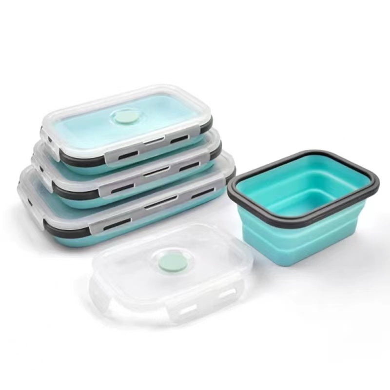 4 X Collapsible Silicone Food Storage Containers Lunchboxes Bowls Meal Box with Airtight Lid (Blue)