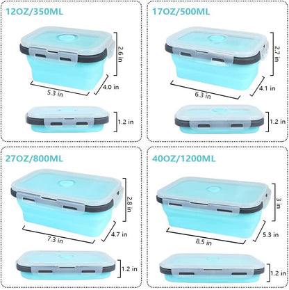 4 X Collapsible Silicone Food Storage Containers Lunchboxes Bowls Meal Box with Airtight Lid (Blue)