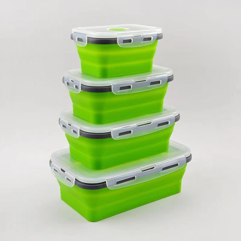 4 X Collapsible Silicone Food Storage Containers Lunchboxes Bowls Meal Box with Airtight Lid Green)