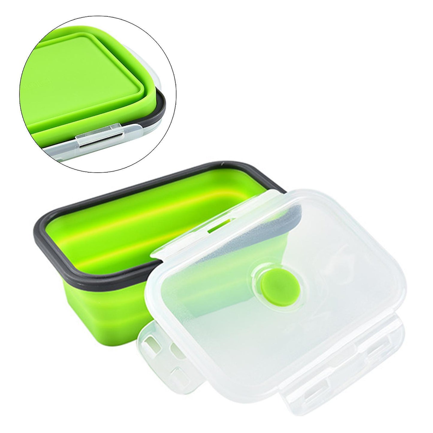 4 X Collapsible Silicone Food Storage Containers Lunchboxes Bowls Meal Box with Airtight Lid Green)