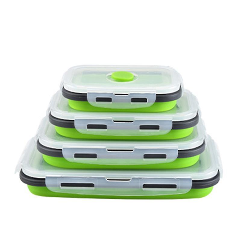 4 X Collapsible Silicone Food Storage Containers Lunchboxes Bowls Meal Box with Airtight Lid Green)