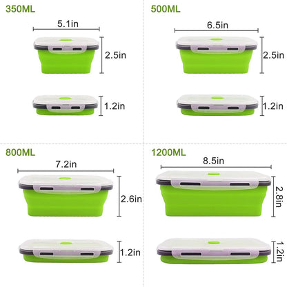 4 X Collapsible Silicone Food Storage Containers Lunchboxes Bowls Meal Box with Airtight Lid Green)