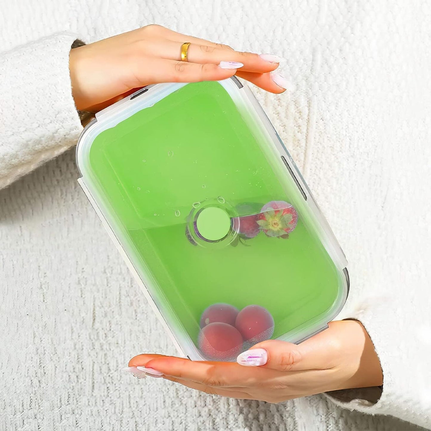 4 X Collapsible Silicone Food Storage Containers Lunchboxes Bowls Meal Box with Airtight Lid Green)